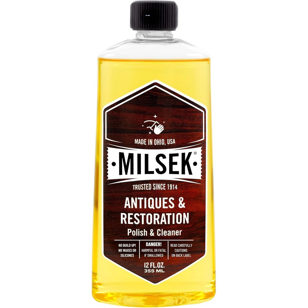 Milsek Antiques and Restoration Polish and Cleaner 12 fluid ounces front bottle view