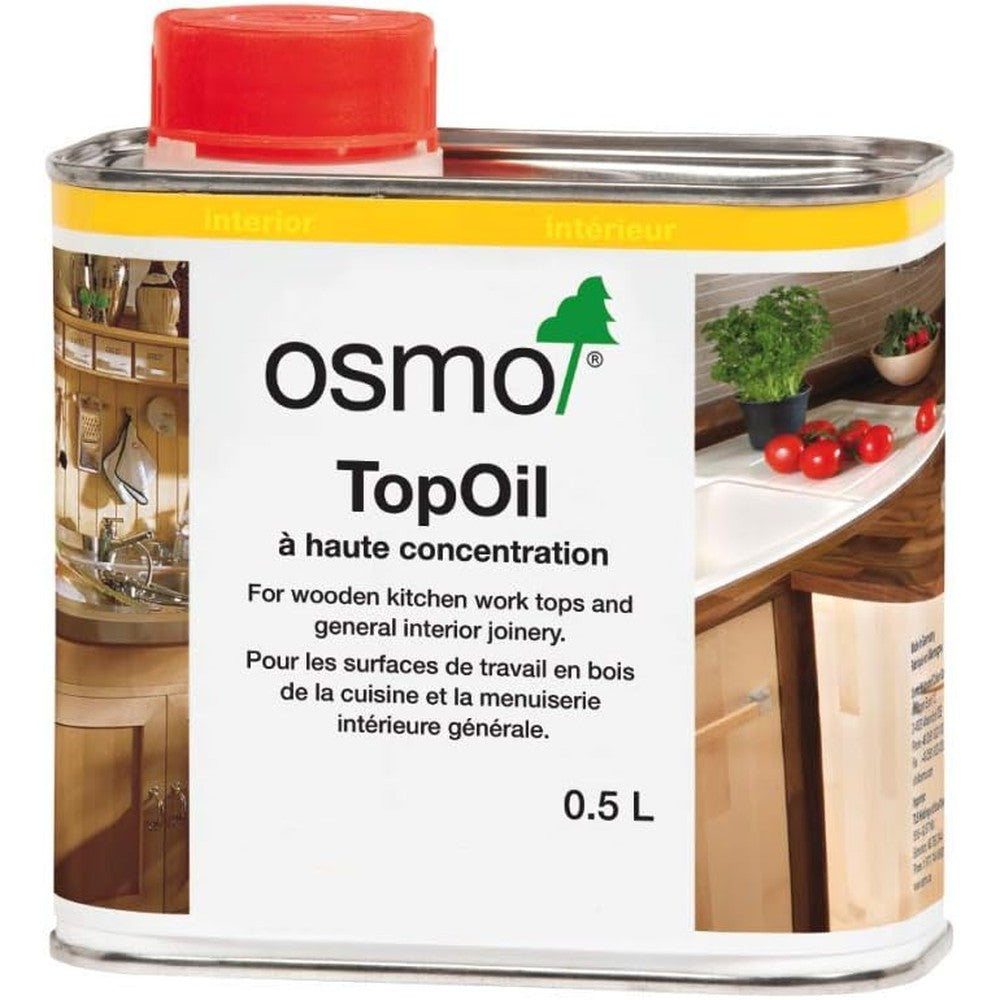 Osmo TopOil 3045 Clear Satin 0.5 Liter front view food safe wood finish