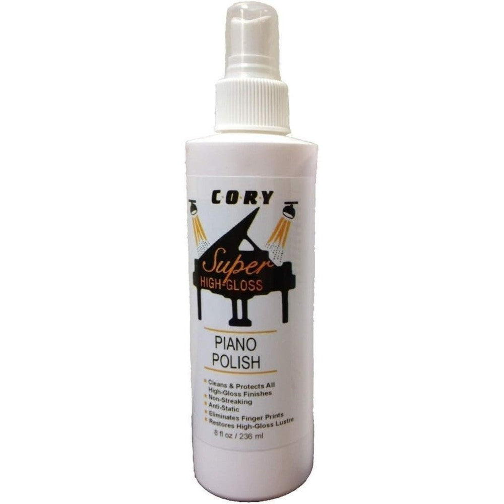Cory Super High Gloss Piano Polish 8 Ounce bottle front view professional piano cleaning supply.