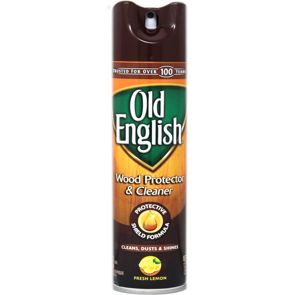 Old English Furniture Polish 12.5 Ounce aerosol can front view for wood conditioning.