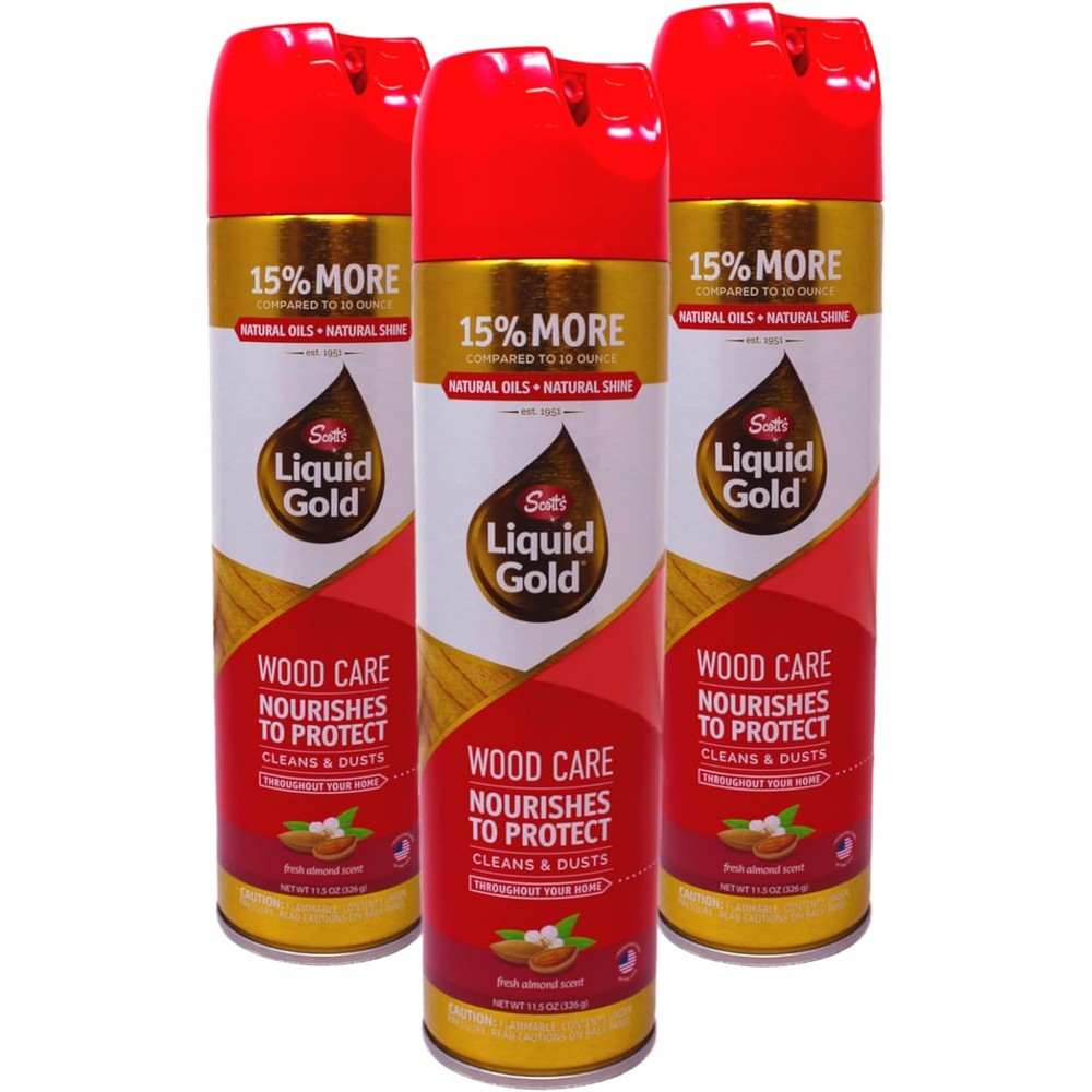Scott's Liquid Gold Wood Care Spray Cleaner front view 3 pack set for furniture polishing.