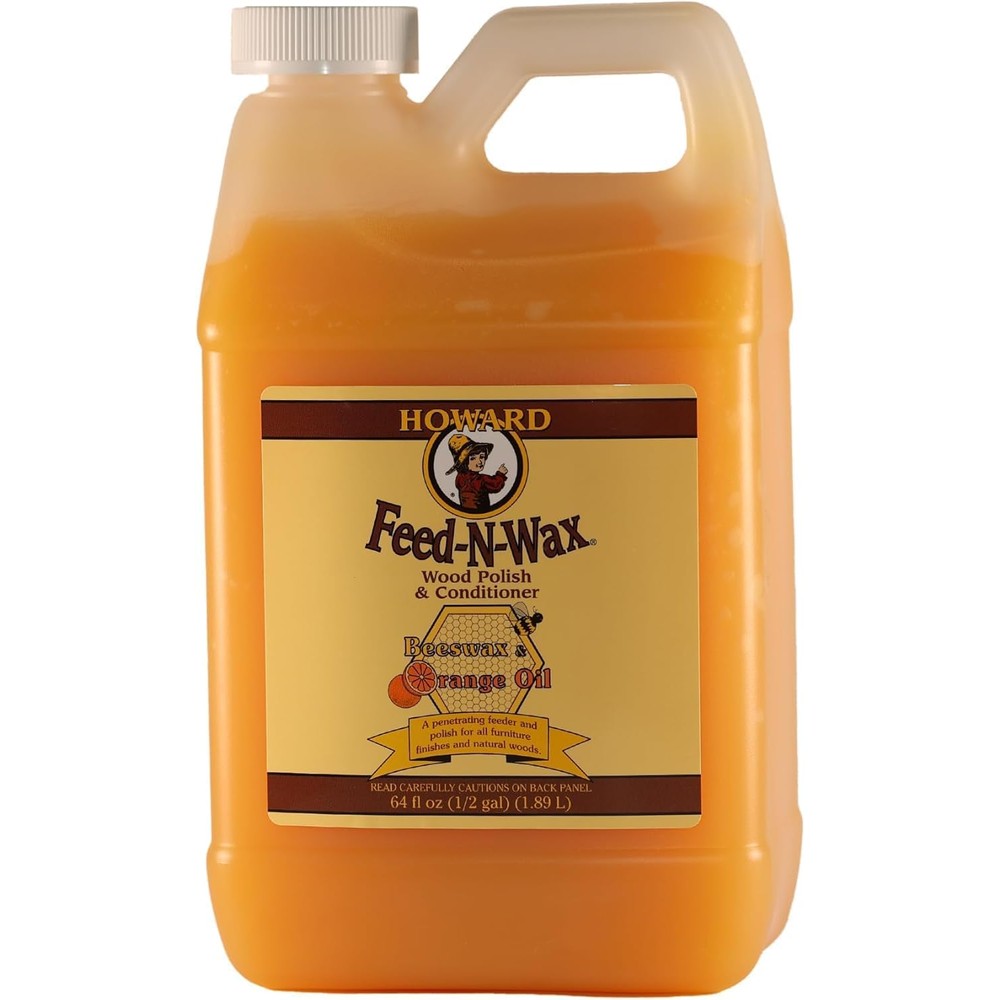 Howard Feed-N-Wax Wood Polish and Conditioner 64 Ounce front view for furniture care.