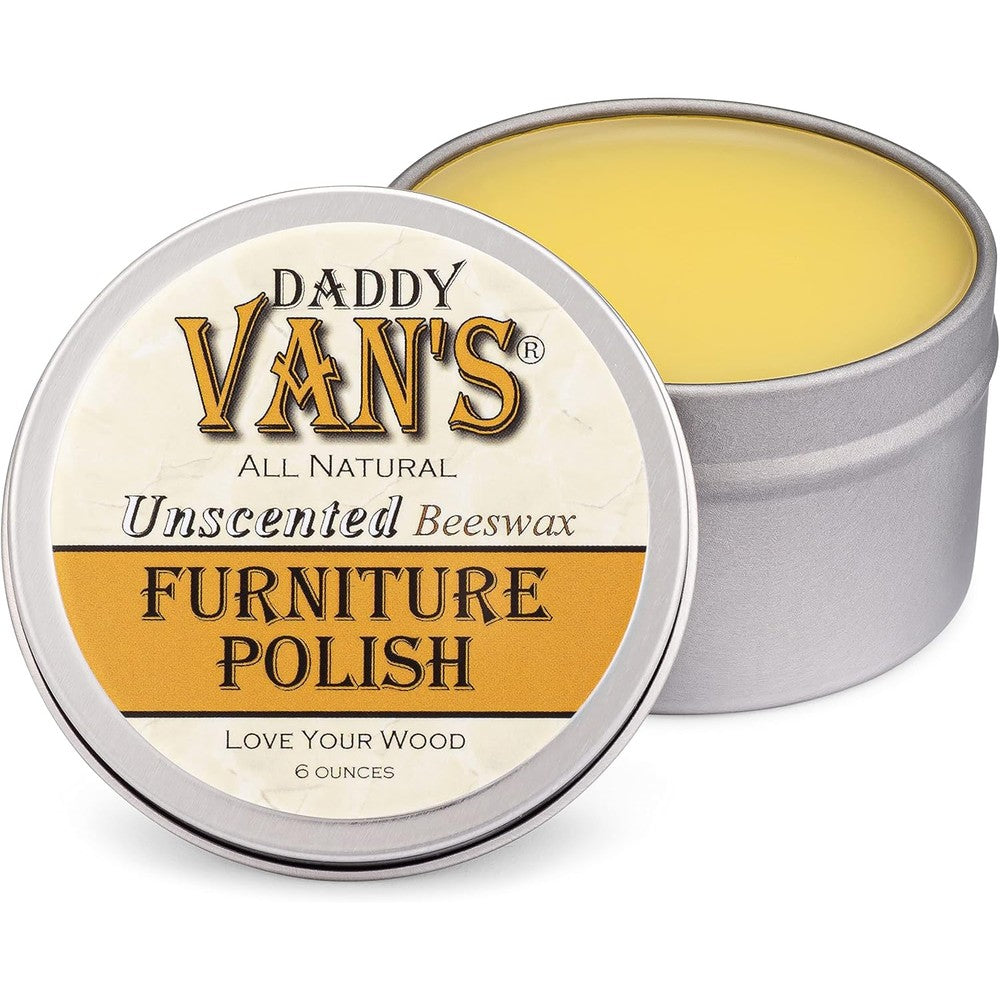 Daddy Van's Unscented Beeswax Furniture Polish front view for wood care.
