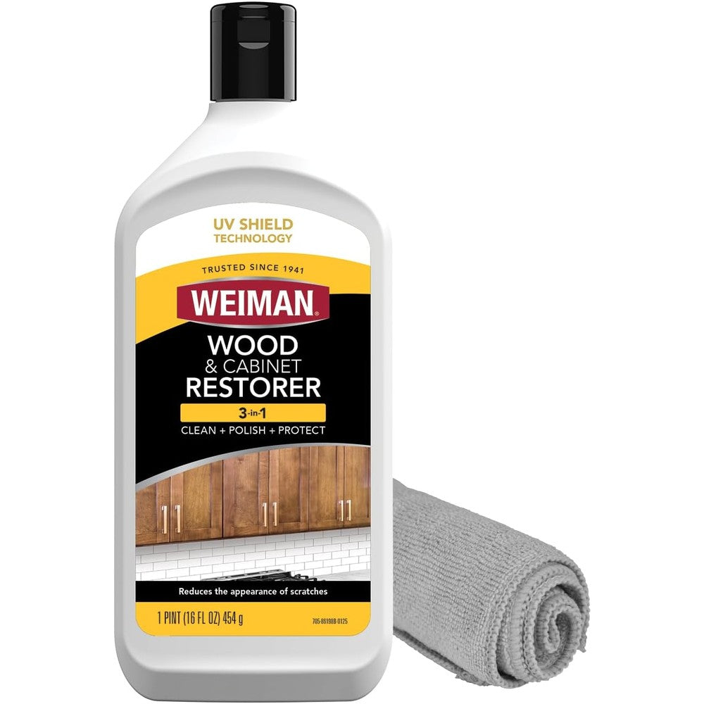 Weiman Wood and Cabinet Restorer 3-In-1 Bundle front view in spray bottle