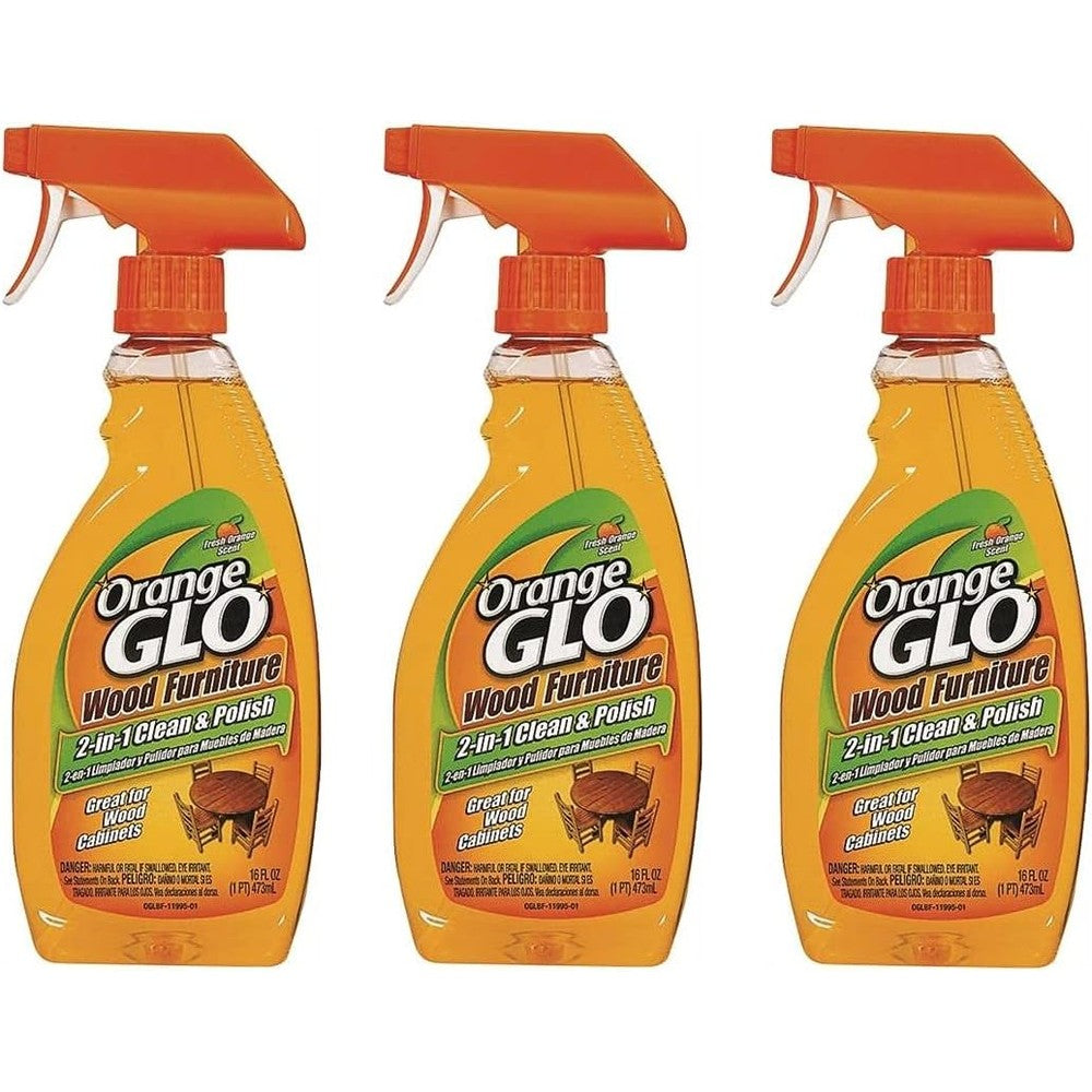Orange Glo Wood Furniture 2-in-1 Clean and Polish front view of three bottles