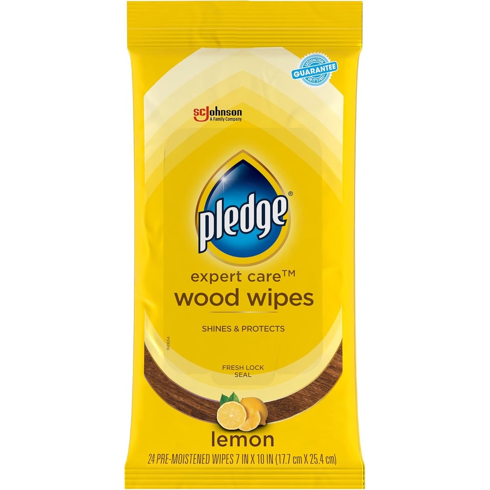 Pledge Expert Care Enhancing Wood Wipes Lemon Scent 24 Count front package view