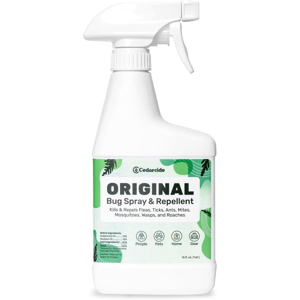 Cedarcide Original Bug Spray front view of 16 ounce bottle for natural pest control.