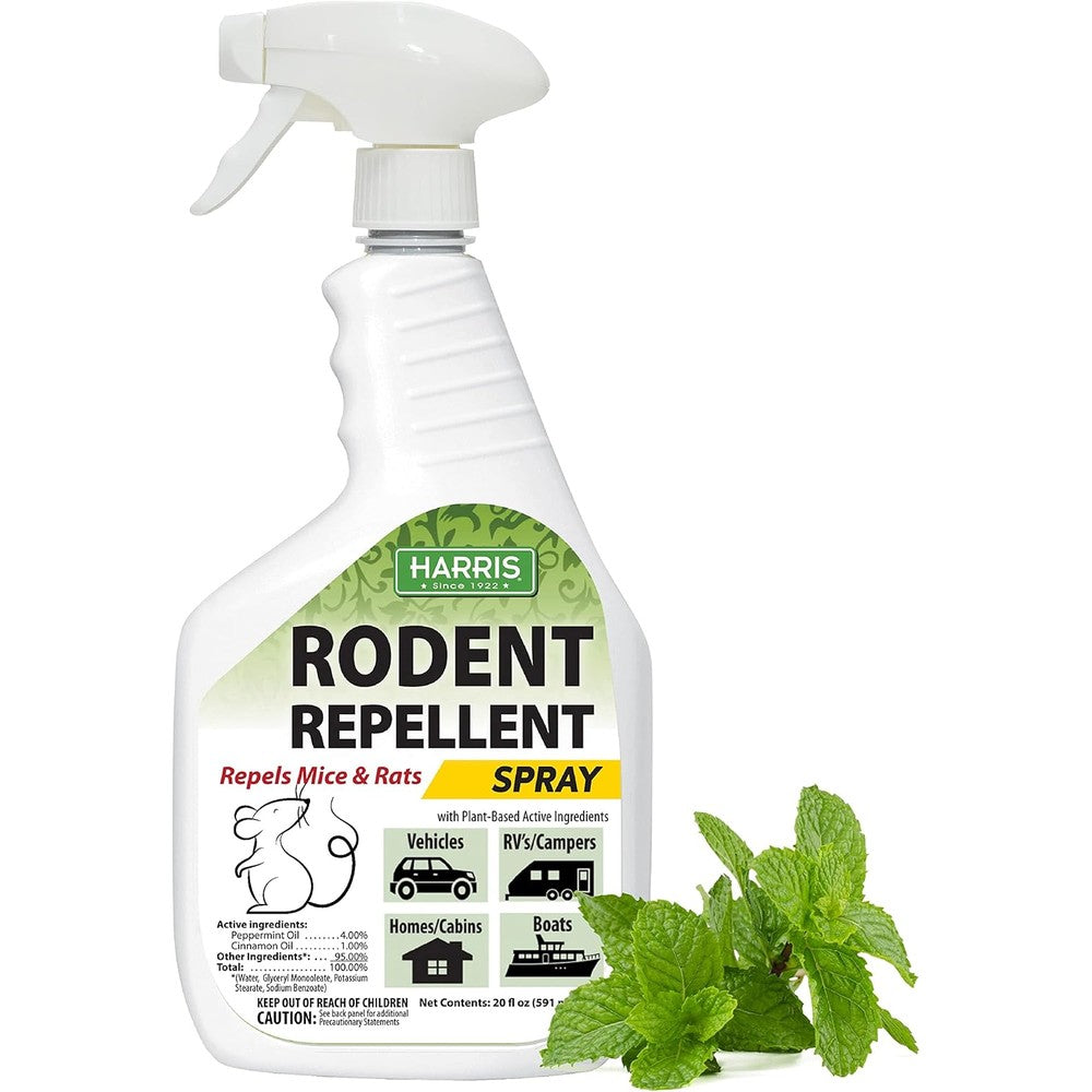 Harris Mice and Rodent Repellent Spray 20 Ounce bottle front view showing peppermint oil ingredients