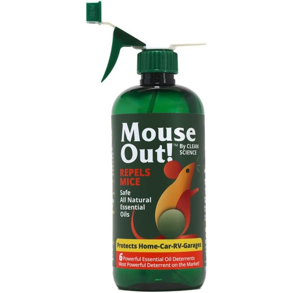 Clean Science Mouse Out All Natural Rodent Repellent Spray 16oz front view bottle.