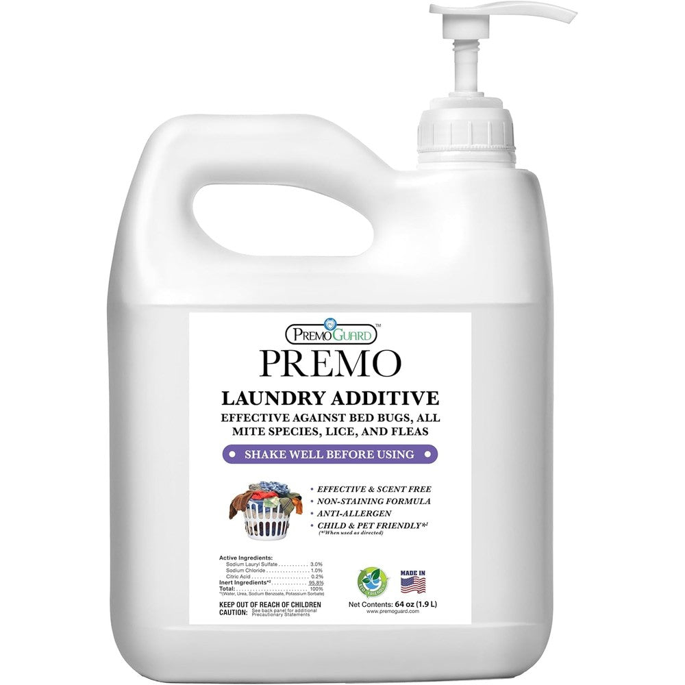 Premo Guard Bed Bug Mite and Lice Laundry Detergent Additive 64 Ounce front view bottle