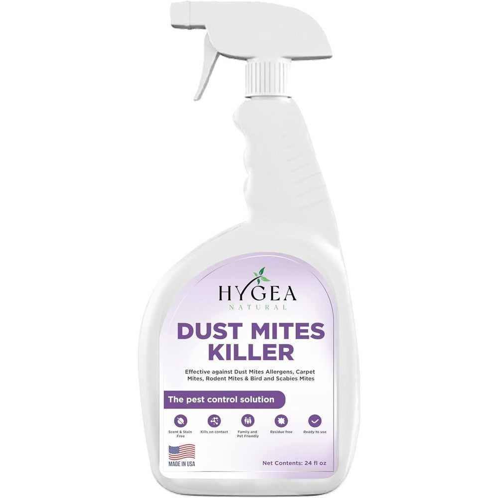 Hygea Natural Dust Mite Killer Spray 24 Ounce front view bottle for allergen relief