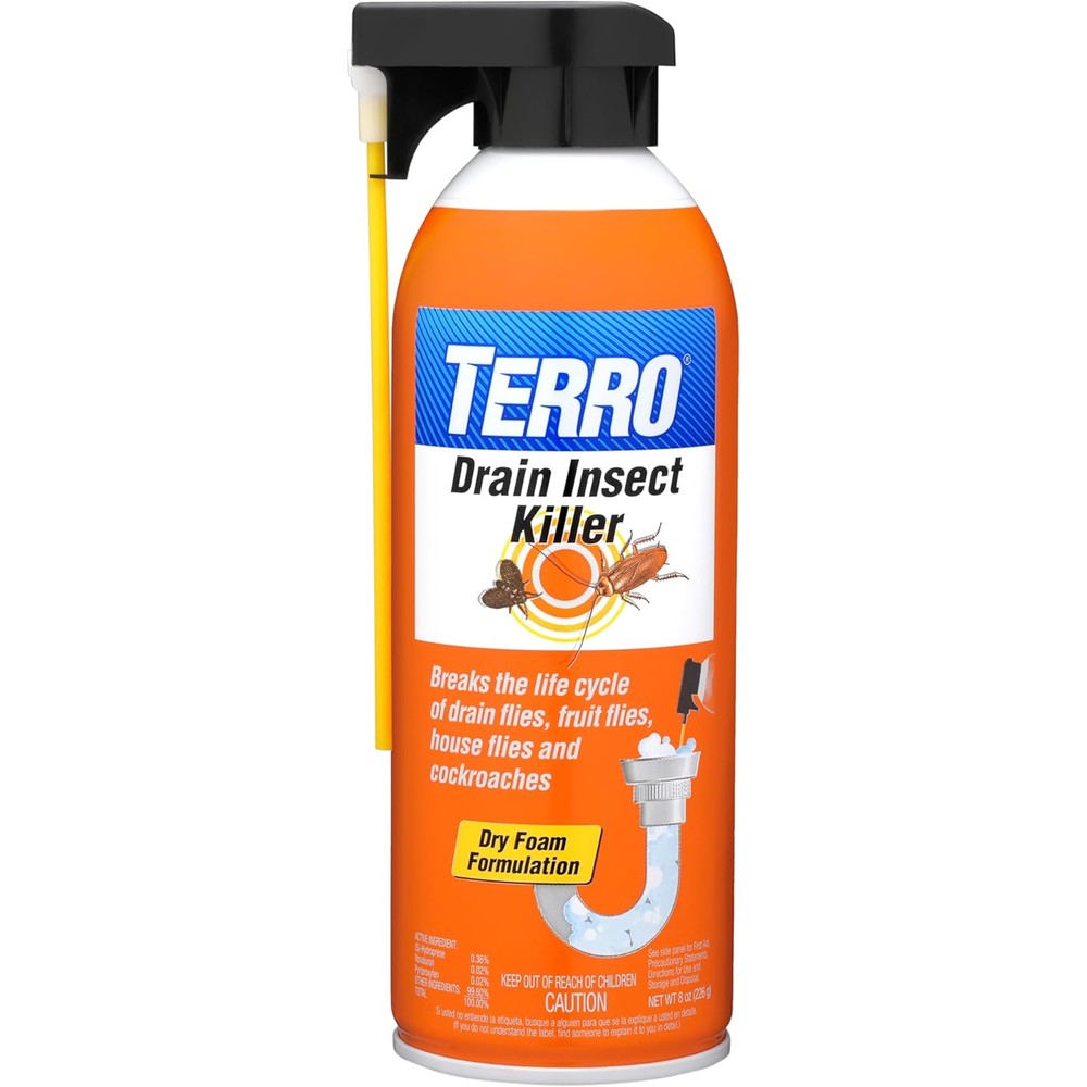 TERRO T590 Drain Insect Killer front view aerosol can for indoor pest control
