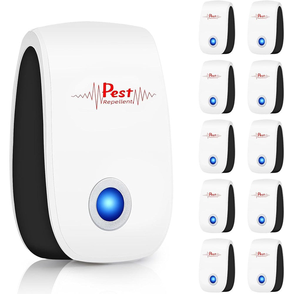 Jahy2Tech Ultrasonic Pest Repeller 10-pack front view showing sleek white design.