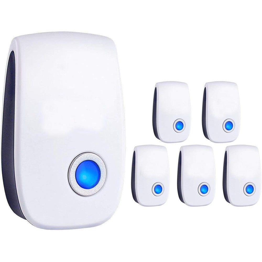 Ariie ultrasonic insect and pest repeller front view showing compact white plug-in design for home pest control.