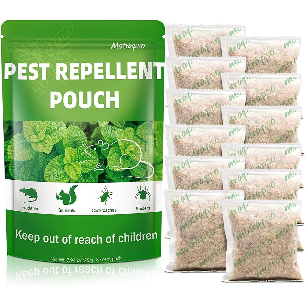 Motrapso 12 pack mouse repellent pouches front view natural rodent control