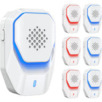 Frogoom upgraded ultrasonic pest control repeller 6 pack front view showing white glossy finish and blue indicator light