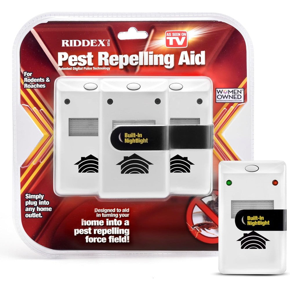 RIDDEX Plus Insect Repellent 3-pack front view showing white plug-in design.