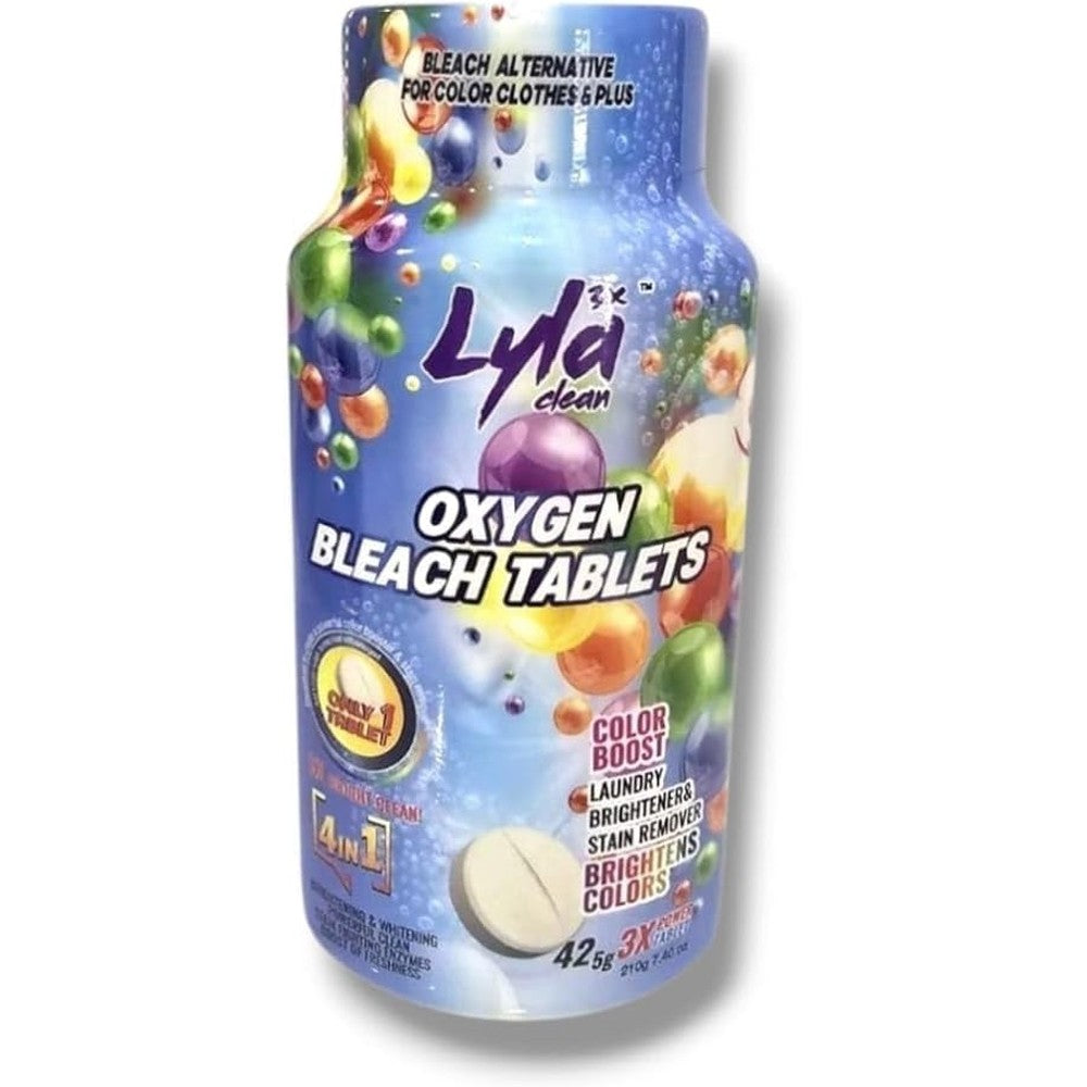 Lyla 3X Clean Oxygen Bleach Tablets front view 42 count bottle laundry brightener