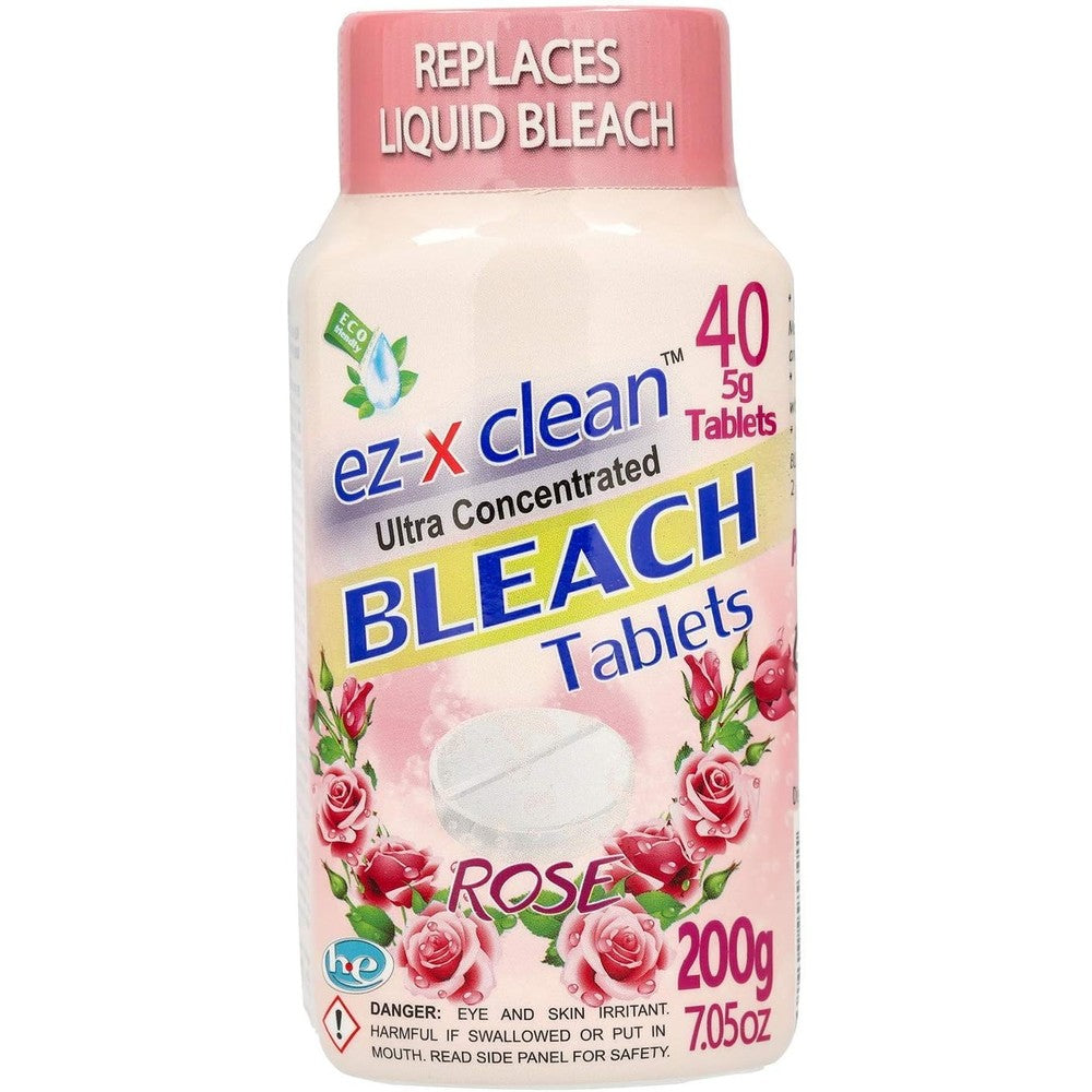 EZ-X CLEAN bleach tablets 40 count bottle front view for laundry whitening.