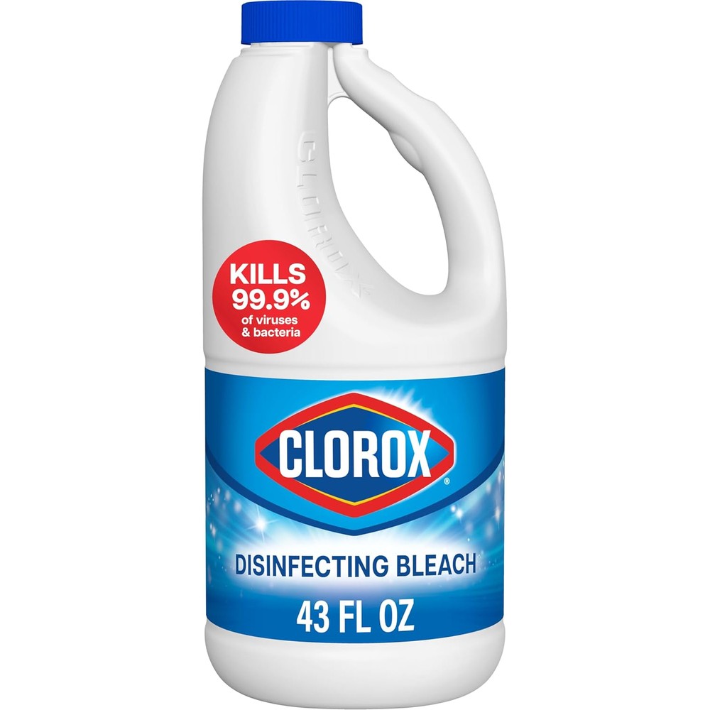 Clorox Disinfecting Bleach 43 fluid ounce bottle front view concentrated laundry cleaner