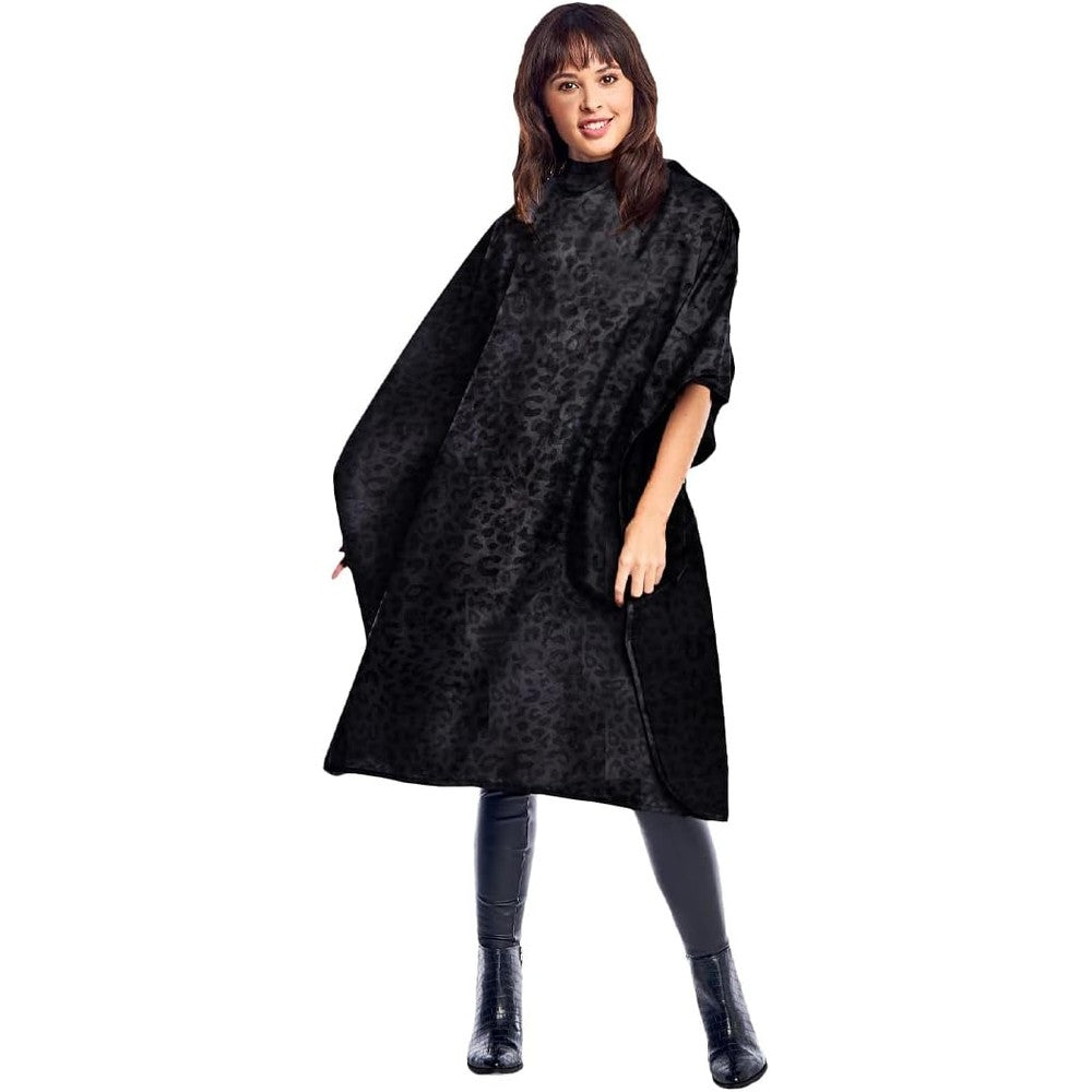 Betty Dain Black Jaguar Bleach-Proof Cape front view for professional salon use.