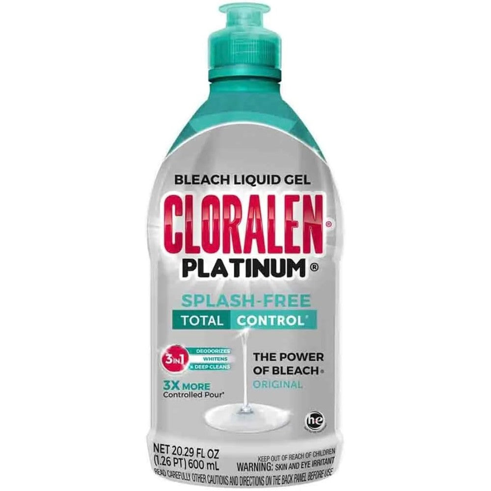 Cloralen Platinum Splash Free Bleach Liquid Gel front view for laundry whitening.