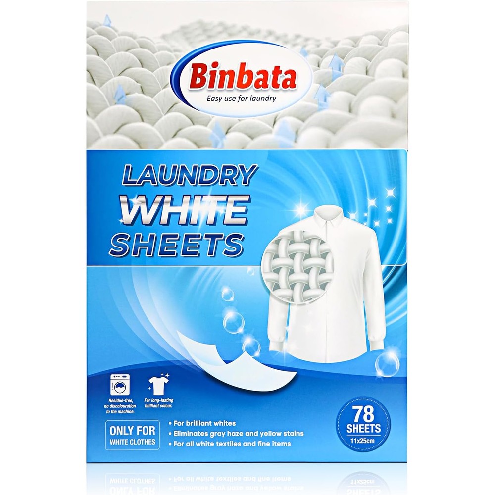 Binbata Eco Laundry Whitener Sheets 78 count box front view