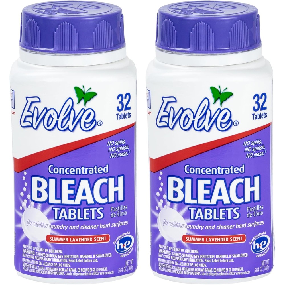 Evolve Concentrated Bleach Tablets Summer Lavender 2 pack front view for laundry cleaning.