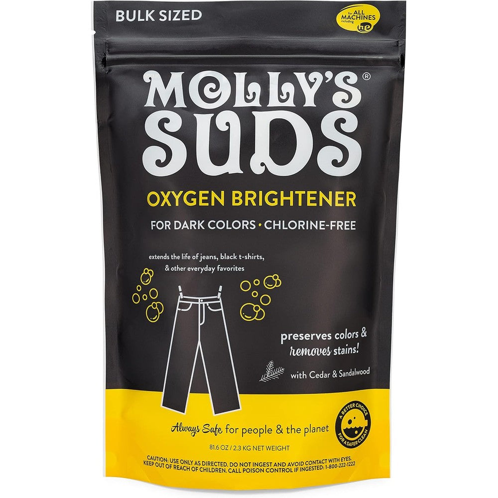 Molly's Suds Oxygen Brightener Dark Wash 79 ounce bag front view for laundry color preservation.