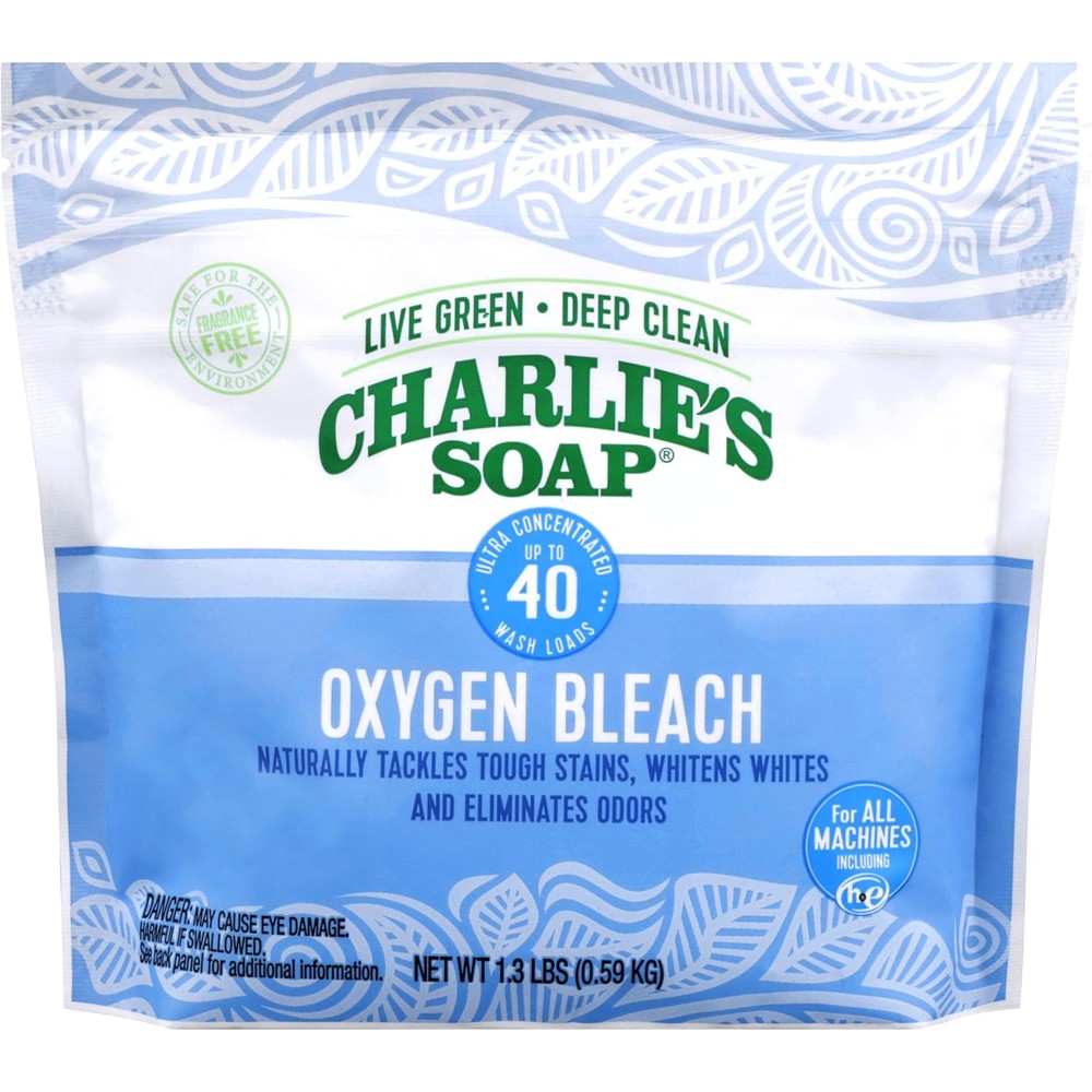 Charlie's Soap Color Safe Chlorine Free Oxygen Bleach Powder front view for laundry brightening.
