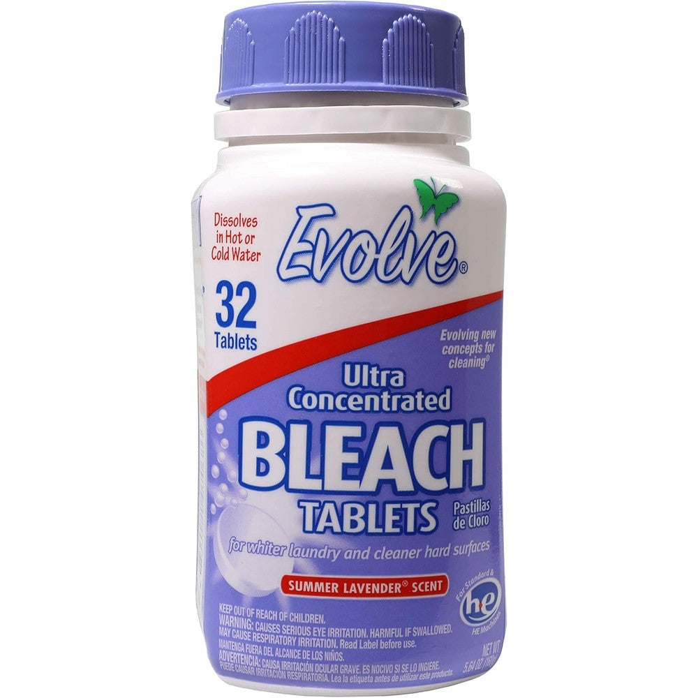 Evolve Concentrated Bleach Tablets front view 32 count bottle