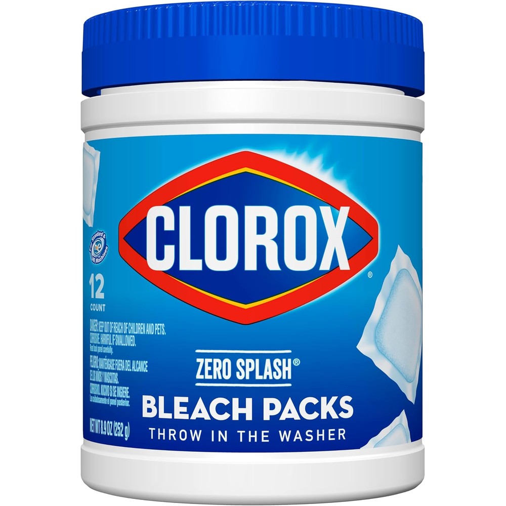 Clorox Control Bleach Packs Regular 12 Count front view container for laundry whitening.