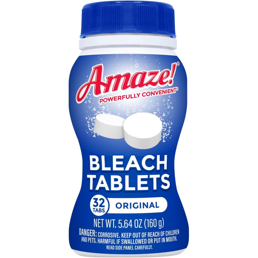 AMAZE Ultra Concentrated Bleach Tablets front view 32 count bottle