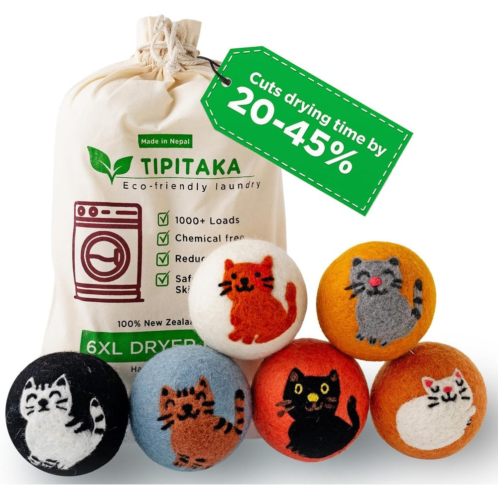 Tipitaka wool dryer balls front view pack of six extra large eco friendly fabric softeners