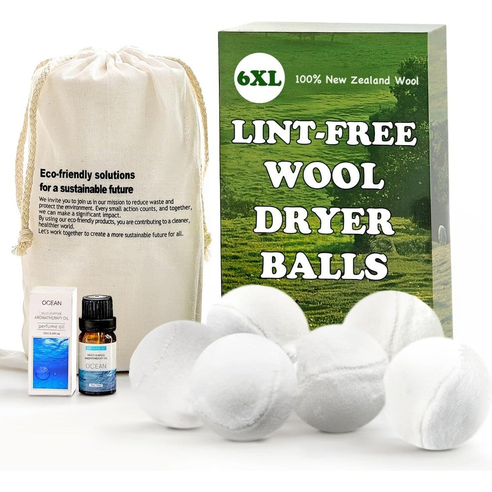 VIVASPHERE Wool Dryer Balls 6XL Pack front view showcasing the premium reusable natural fabric softener set