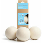 Handy Laundry Extra Large Wool Dryer Balls front view showing six pack of natural white laundry spheres for fabric softening