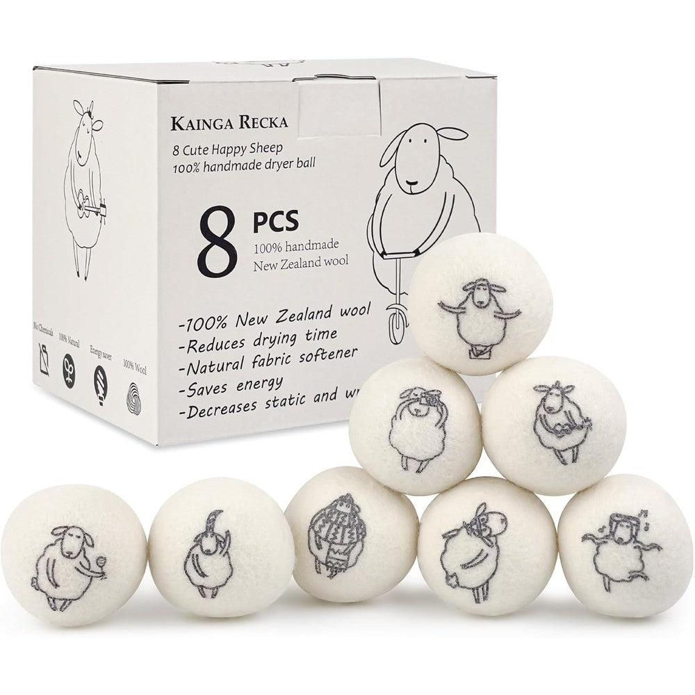 Kainga Recka Wool Dryer Balls 8 Pack front view organic laundry softener.