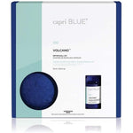 Capri Blue Volcano Dryer Ball Kit front view with blue wool balls and oil bottle.