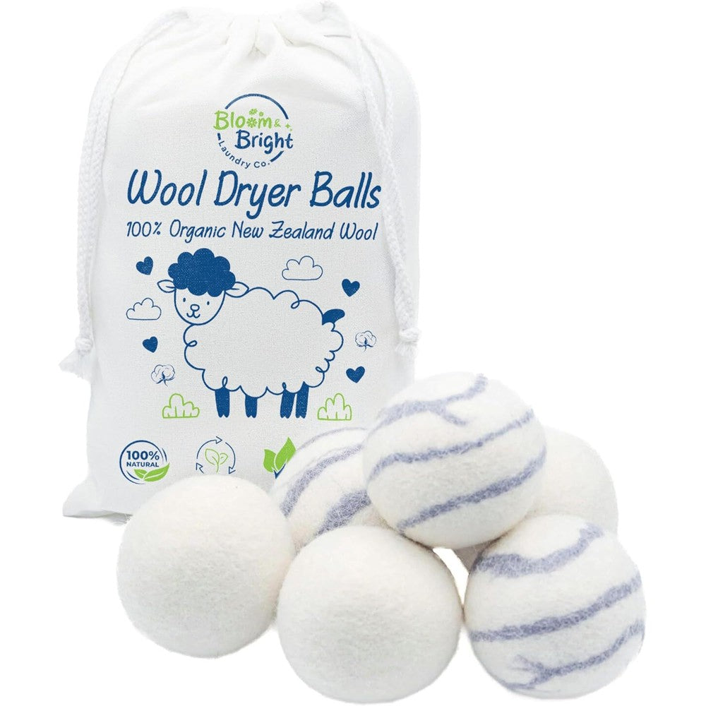 Hills & Home Organic Wool Dryer Balls set of 6 in cotton storage bag