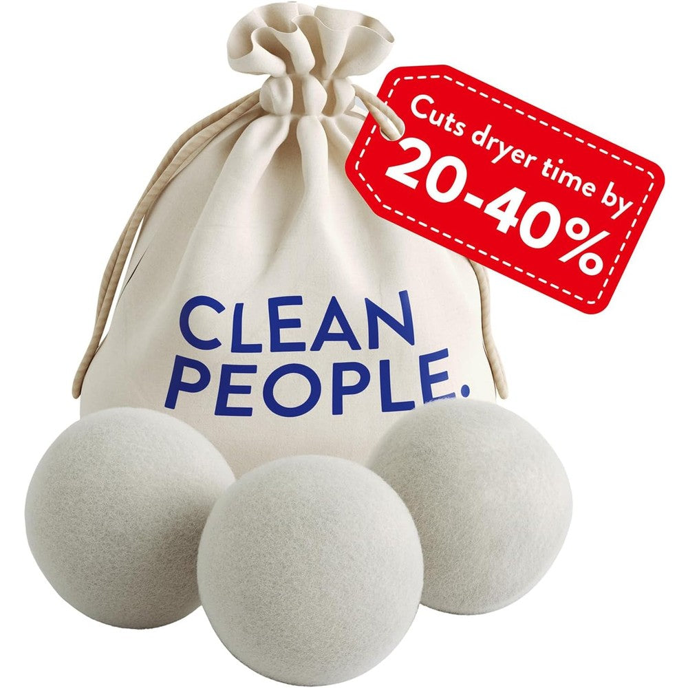 The Clean People New Zealand Wool Dryer Balls 3 pack front view natural laundry softener