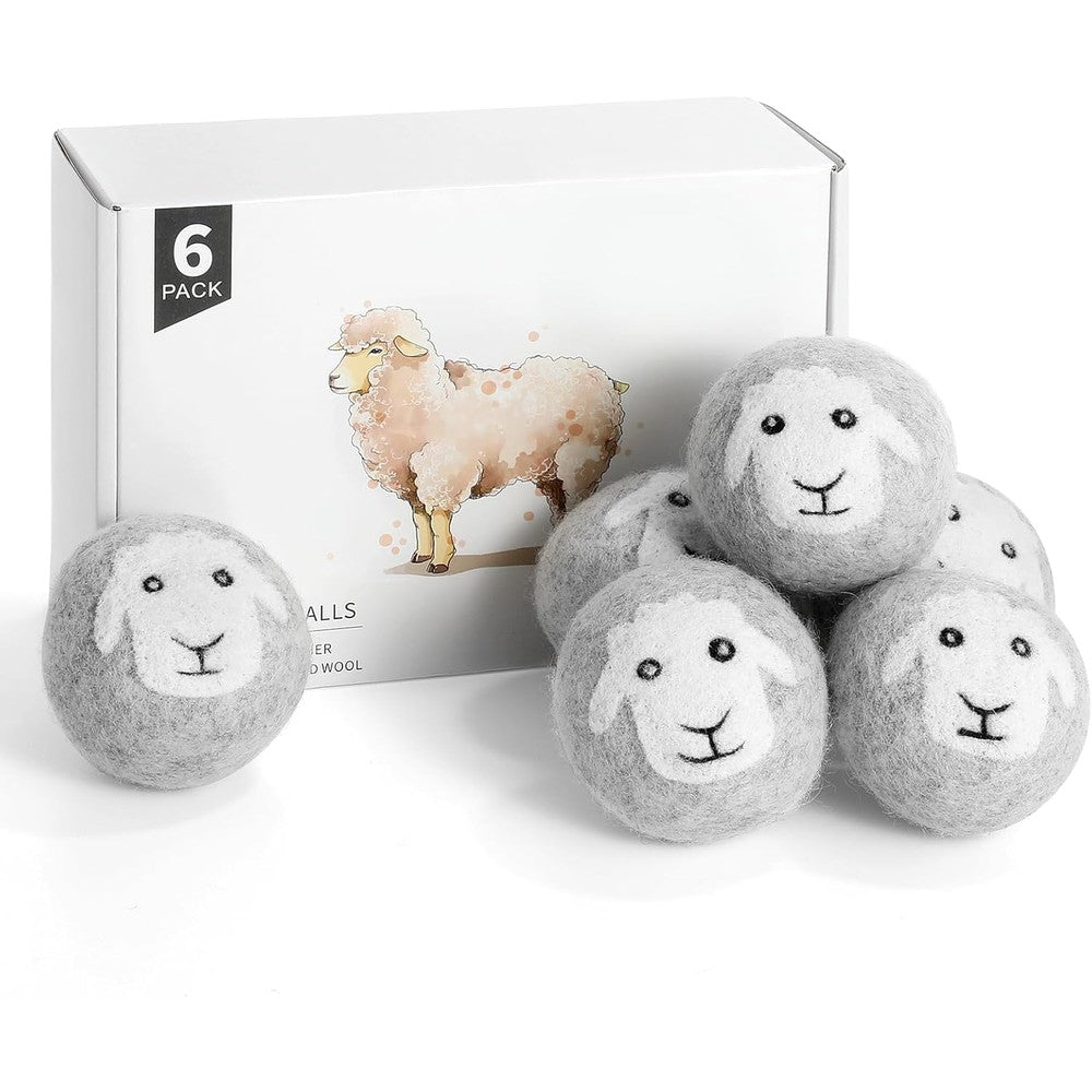 Anpilipala wool dryer balls 6 pack front view showcasing premium gray New Zealand wool spheres.
