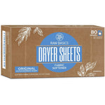 Raw Basics laundry dryer sheets box front view showing eighty count eco friendly packaging.