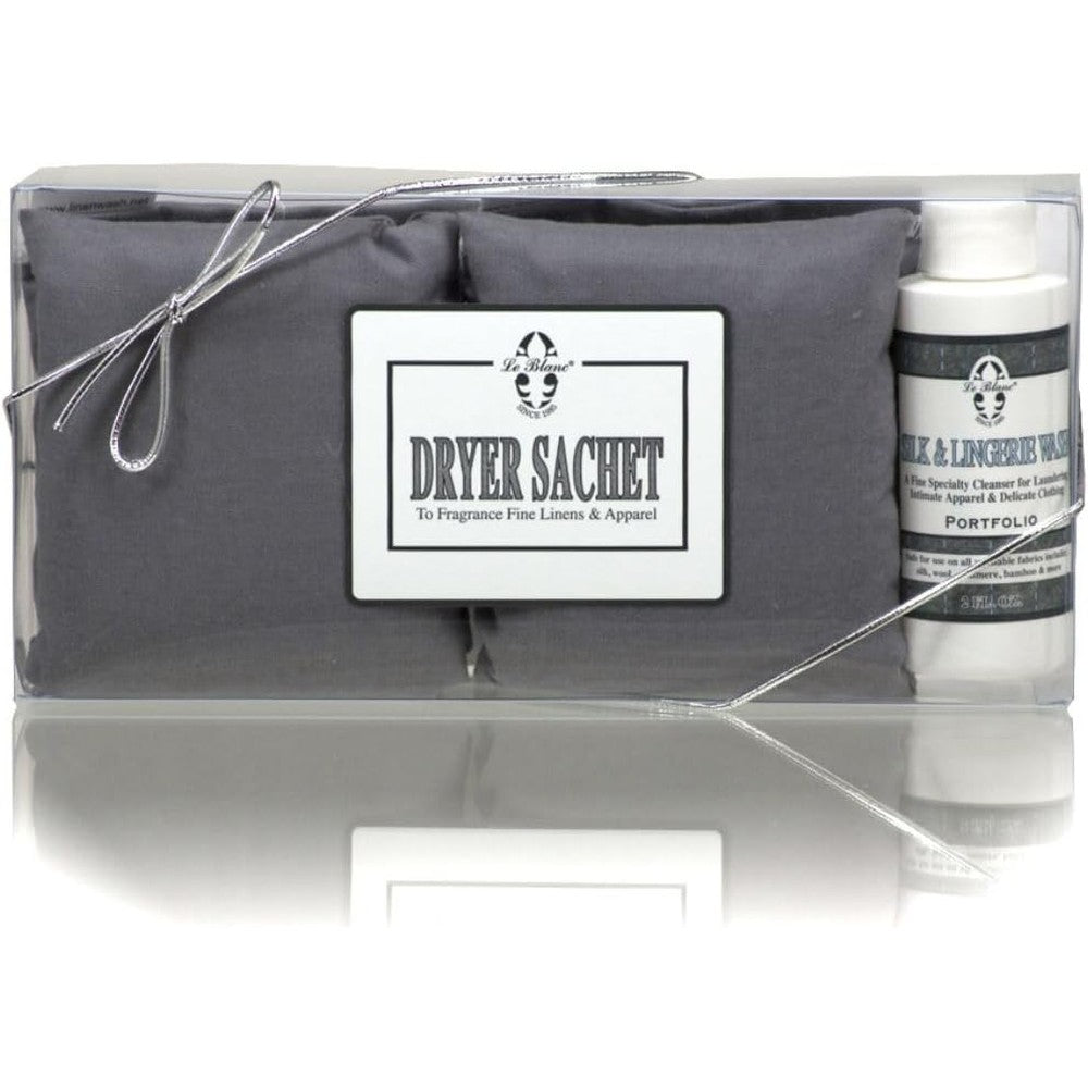 Le Blanc Portfolio Double Pack Dryer Sachet front view luxury laundry care set with specialty wash bottle