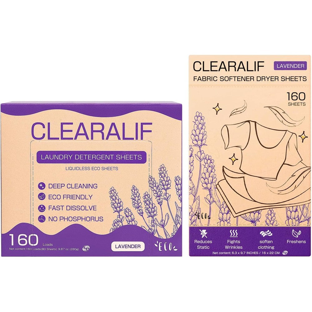 CLEARALIF All in One Laundry Detergent Sheets Kit front packaging showing lavender flowers.