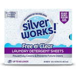 SilverWorks Premium Dissolvable Laundry Detergent Sheets front packaging box featuring silver ion technology