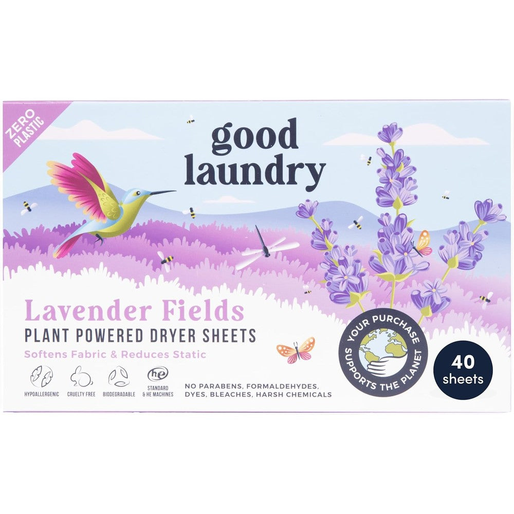 Good Laundry Lavender Breeze Dryer Sheets front package view showing authentic non-toxic fabric softener product