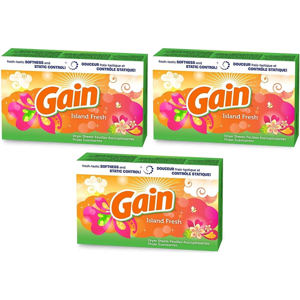 Gain Island Fresh Scent Dryer Sheets three box pack front view authentic imported laundry care