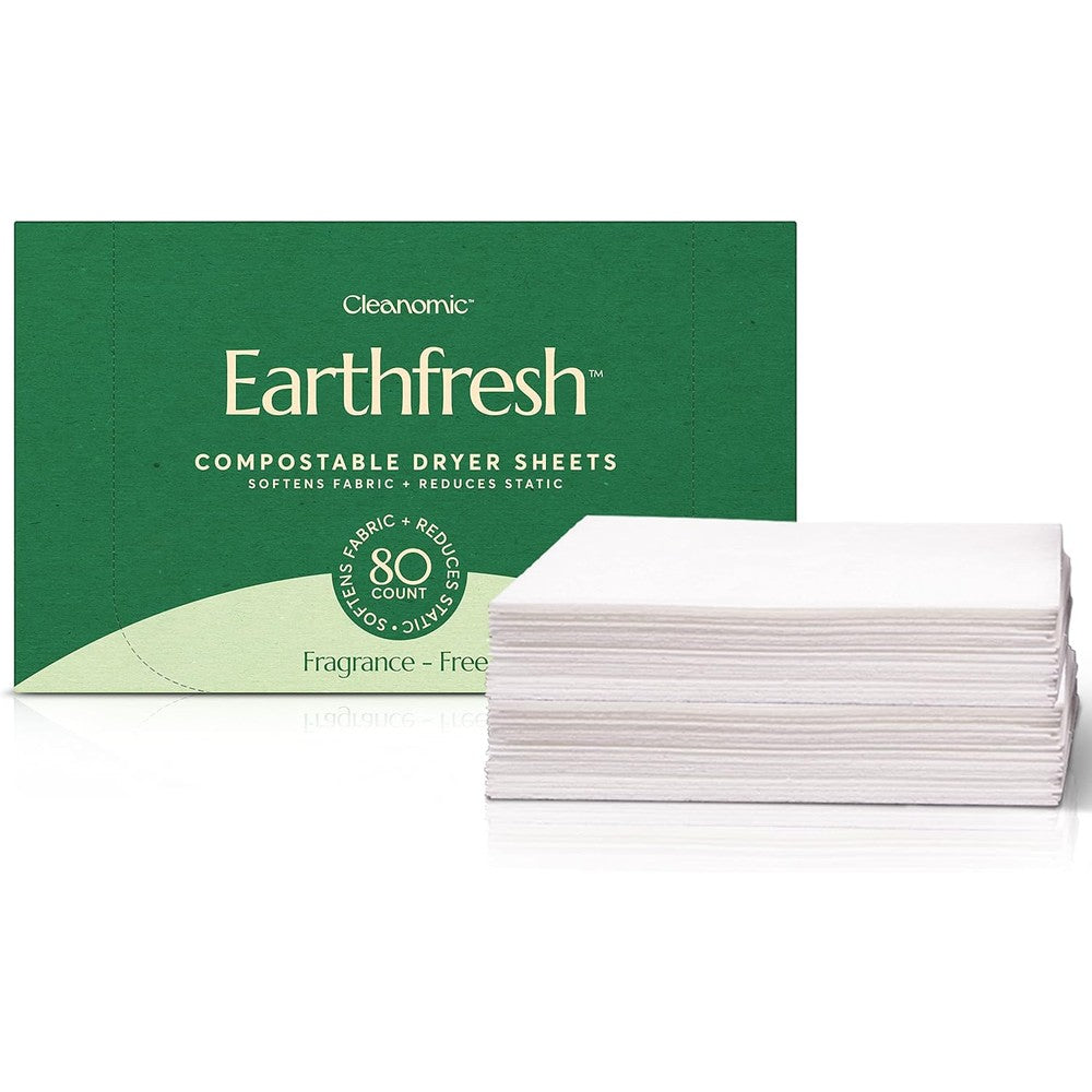 Cleanomic Earthfresh Fabric Softener Sheets front packaging view showing vegan laundry care