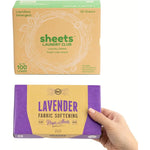 Sheets Laundry Club Bundle front view showing detergent sheets and dryer sheets packaging.
