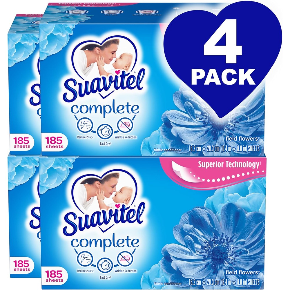 Suavitel Complete fabric softener dryer sheets field flowers front packaging view